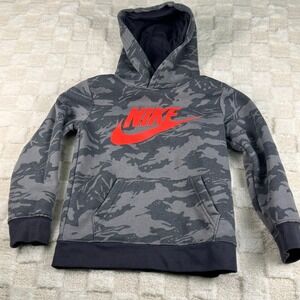 Nike Kids Grey Camo Pullover Hoodie Red Logo Size 5 4-5 Years Sweatshirt